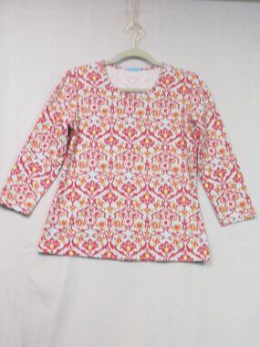 J. McLaughlin Top Catalina Cloth Blouse Stretch Crewneck Size S Blue Red Yellow